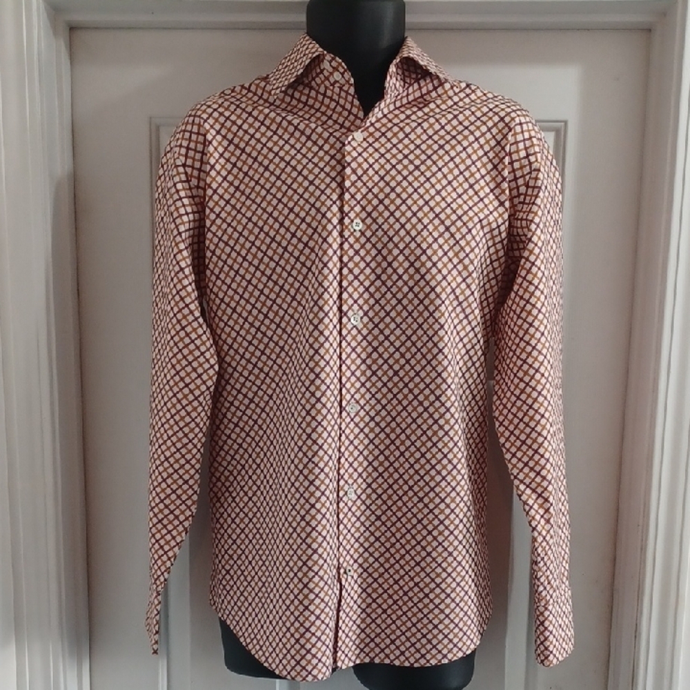 BANANA REPUBLIC High Collar, Button-Down Shirt - Orange and Maroon Pattern - Picture 9 of 9
